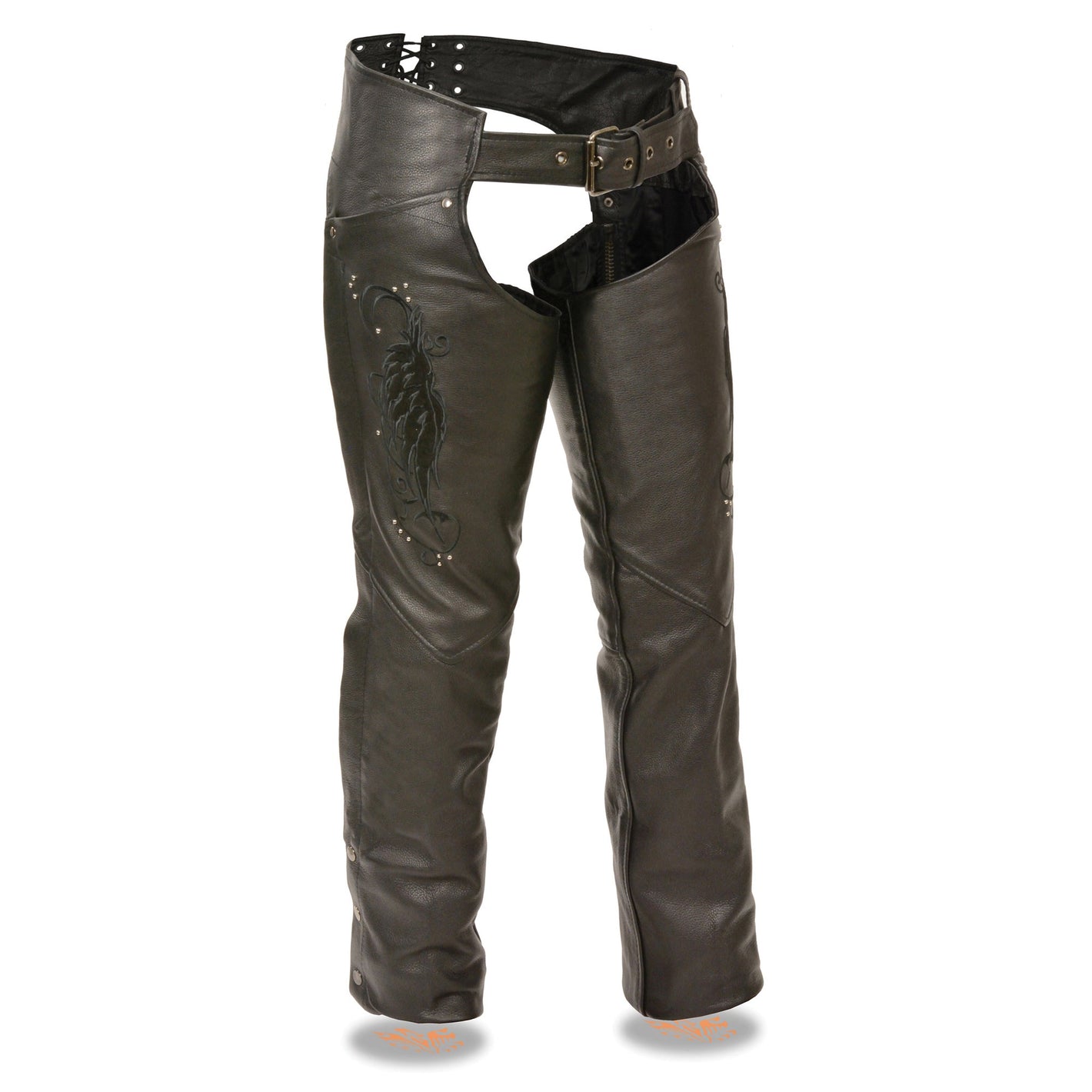 Ladies Chap w/ Wing Embroidery And Rivet Detailing