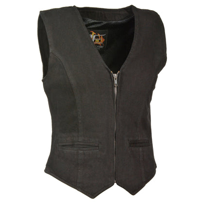 Ladies Zipper Front Denim Vest w/ V Neck Collar
