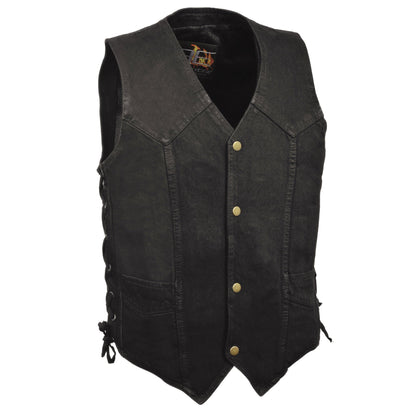Men's Classic Snap Front Side Lace Denim Vest