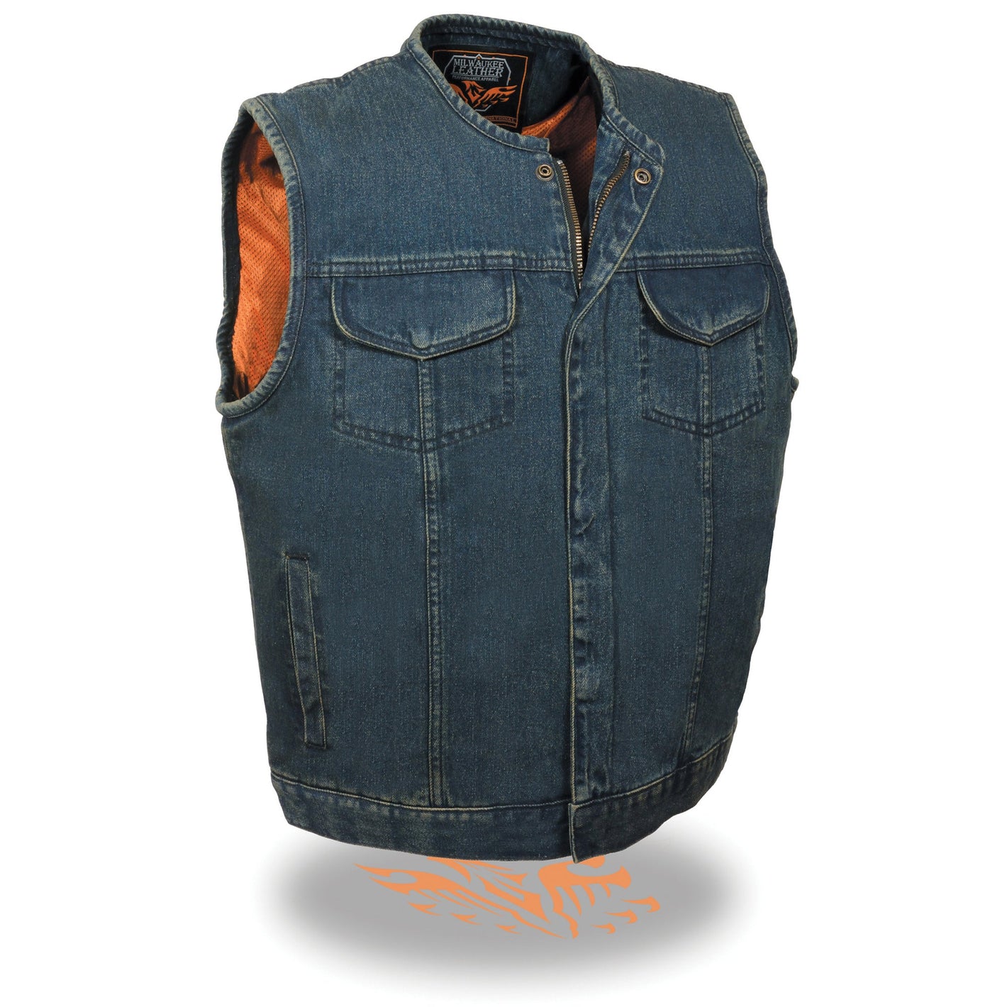 Men's Collarless Denim Club Vest w/ Hidden Zipper