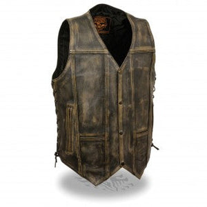Men's Brown Distressed 10 Pocket Vest MLM3540BEIGE