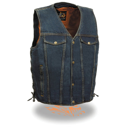 Men's Side Lace Denim Vest w/ Chest Pockets
