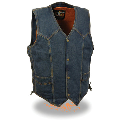 Men's Classic Snap Front Side Lace Denim Vest