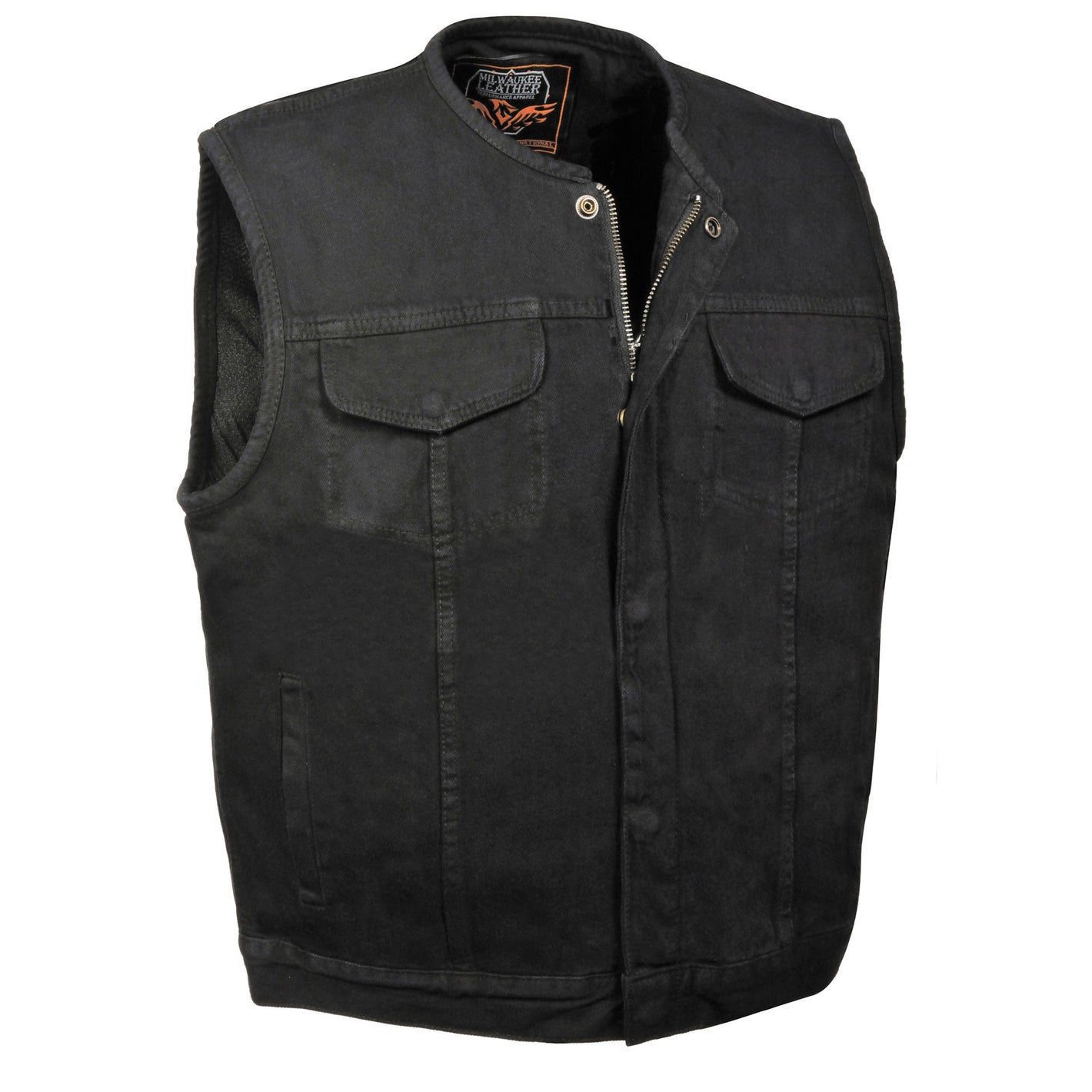 Men's Collarless Denim Club Vest w/ Hidden Zipper