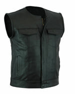 Men's SOA Collarless Leather Vest Motorcycle Biker Club Concealed Carry Outlaws