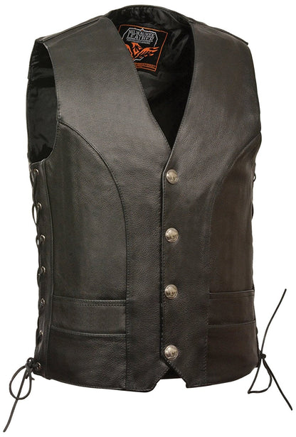 Men's Premium Side Lace Leather Vest w/ Buffalo Snaps