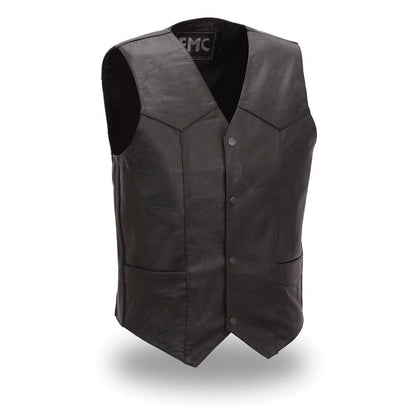 Men's Classic Top Shot Four Snap Leather Vest Classic Look