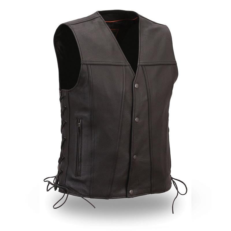 Men's Single Back Panel Gambler Leather Vest