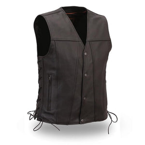 Men's Single Back Panel Gambler Leather Vest