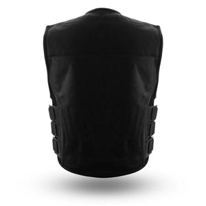 Men's Updated SWAT Team Style Leather Vest Unique Styling Hidden Front Zipper
