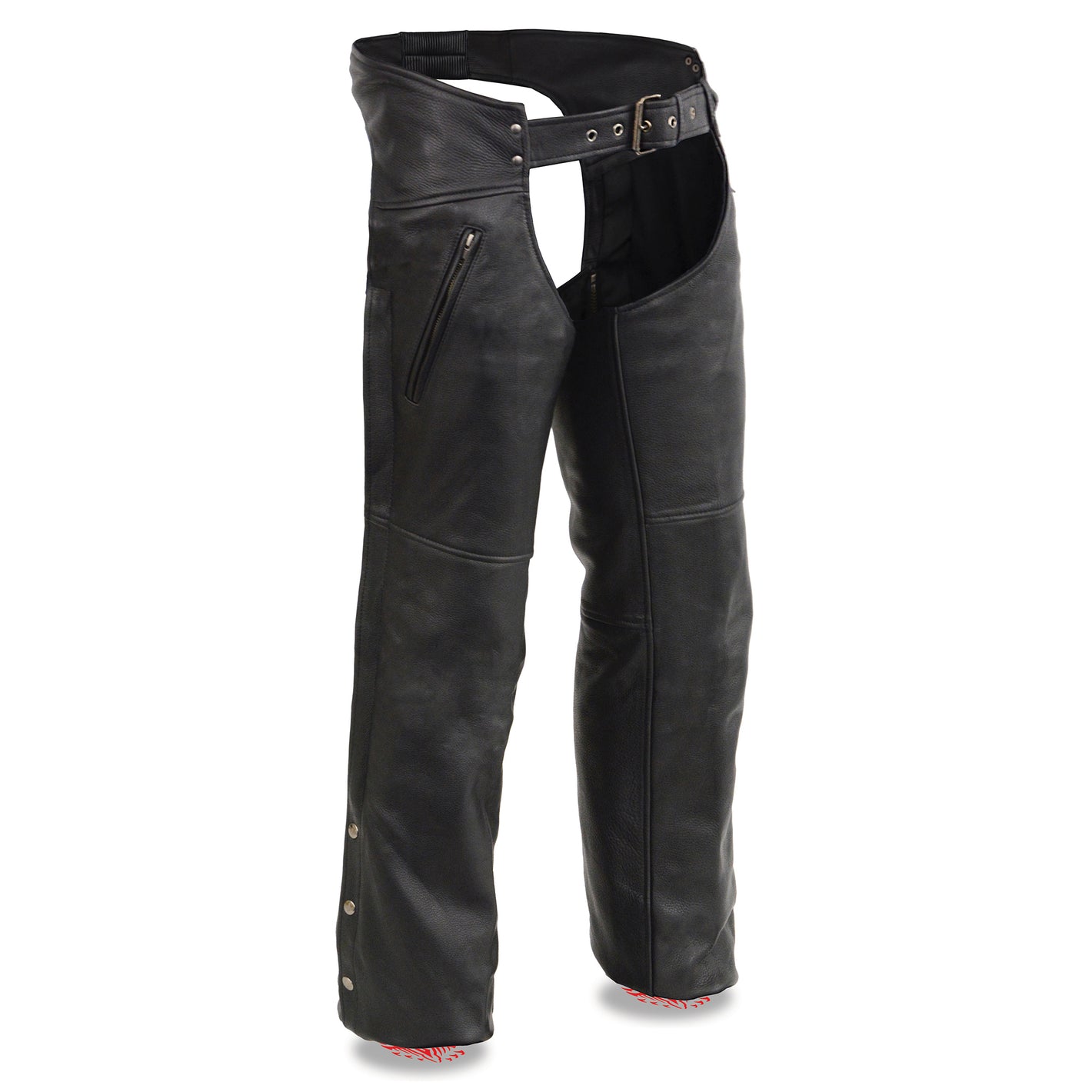 Men's Leather Chaps w/ Zippered Thigh Pockets & Heated Technology
