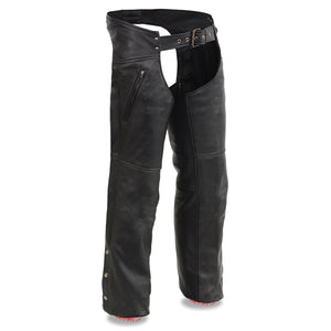 Men's Leather Chaps w/ Zippered Thigh Pockets & Heated Technology