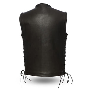 Mens Motorcycle Platinum 1.4MM Leather Seamless Design Leather Side Lace Vest