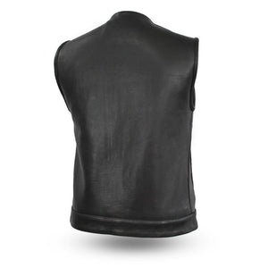 Mens Motorcycle Platinum Thick Leather Collarless Son Of Anarcy Gunpocket Vest