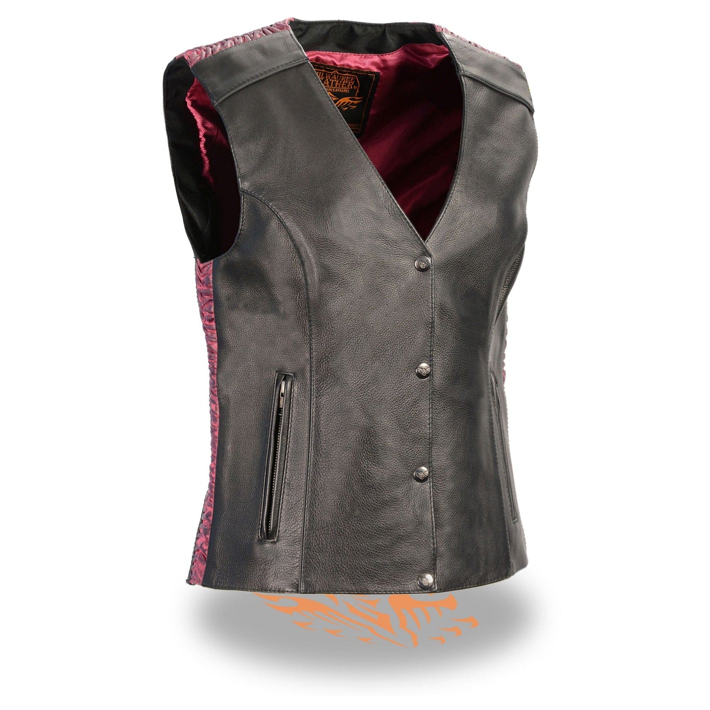 Ladies Snap Front Vest w/ Phoenix Studding & Embroidery