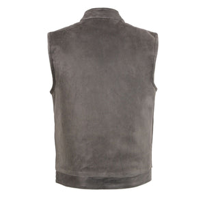 Men's Distressed Grey Open Neck Snap/Zip Front Club Style Vest