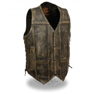 Men's Brown Distressed 10 Pocket Vest MLM3540BEIGE