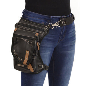 Conceal & Carry Black Leather Thigh Bag w/ Waist Belt