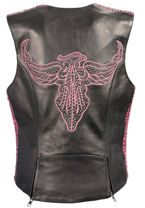 Ladies Snap Front Vest w/ Phoenix Studding and Embroidery Pink