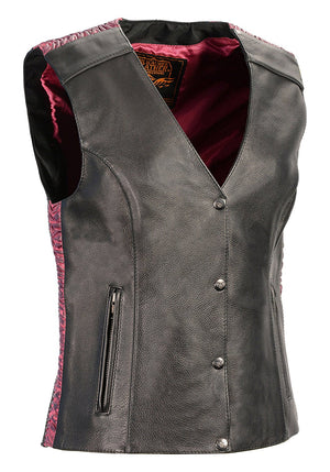 Ladies Snap Front Vest w/ Phoenix Studding and Embroidery Pink