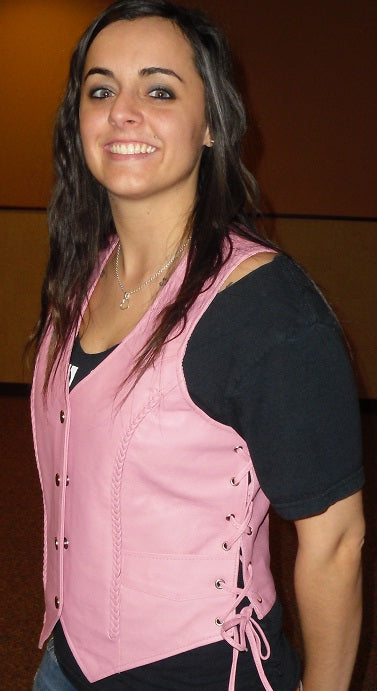Women's Pink Braided Cowhide Vest – Side Lacing