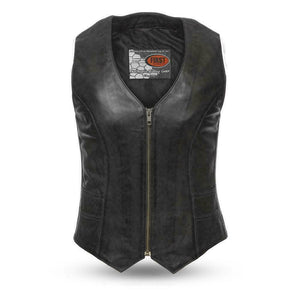 Ladies Motorcycle Leather Vest Western Style V Neck Women vest