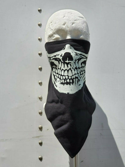 Face Mask Black Cotton Bandana Biker Neck Warmer Hook & Loop Closure SKULL Mask