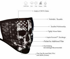 Face Mask 100% Cotton SKULL with Flag Motorcycle facemask for Bikers FMD1010