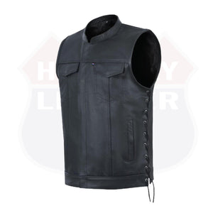 SOA Men's Leather Vest Anarchy Motorcycle Club Concealed Carry Side Lace 11685SPT