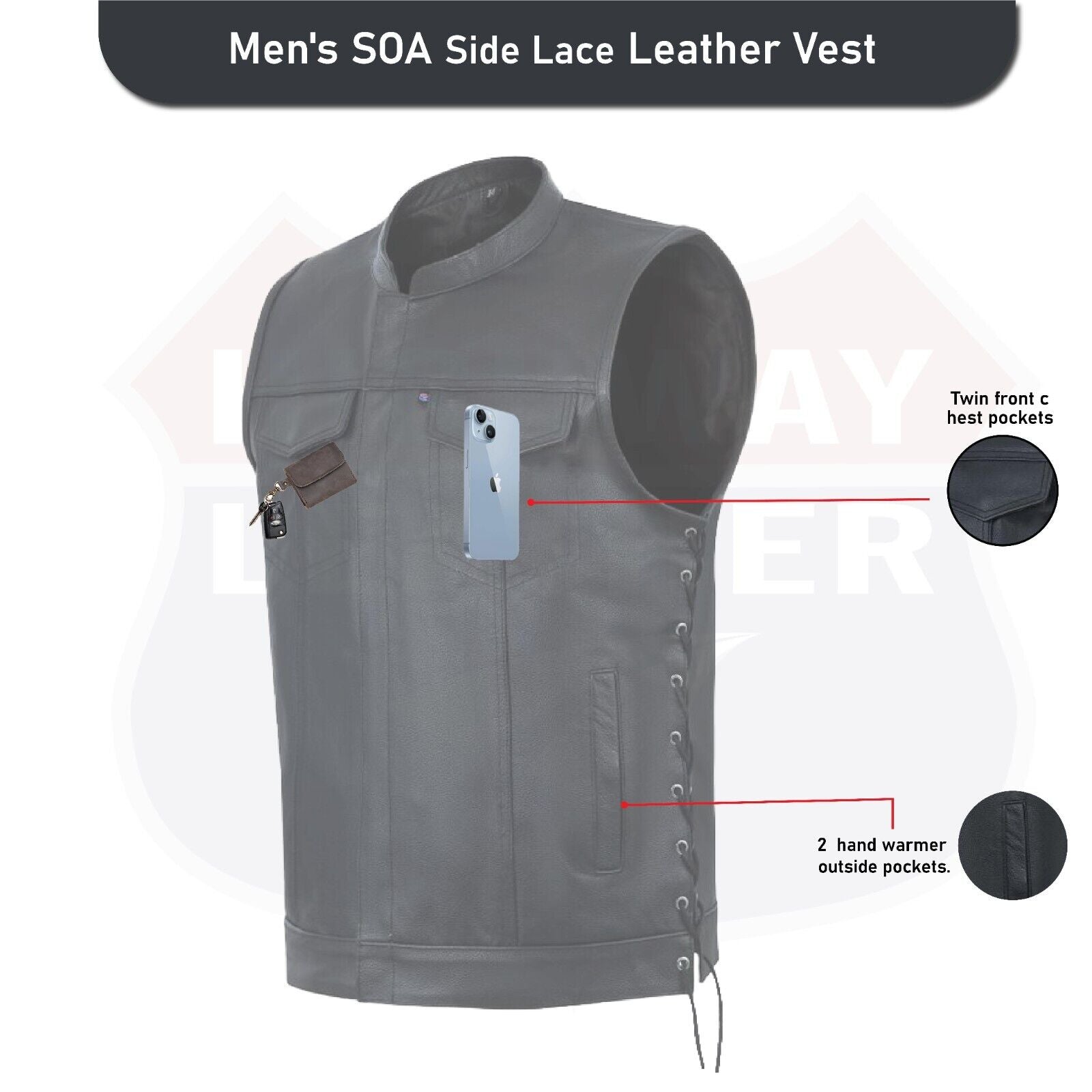 SOA Men's Leather Vest Anarchy Motorcycle Club Concealed SOA Men's Leather Vest Anarchy Motorcycle Club Concealed