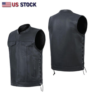 SOA Men's Leather Vest Anarchy Motorcycle Club Concealed Carry Side Lace 11685SPT