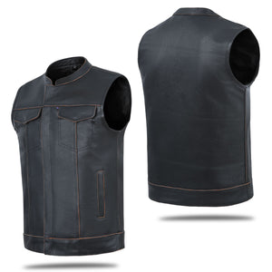 SOA Men's Rub Buff Leather Vest Anarchy Motorcycle Biker Club Concealed Carry
