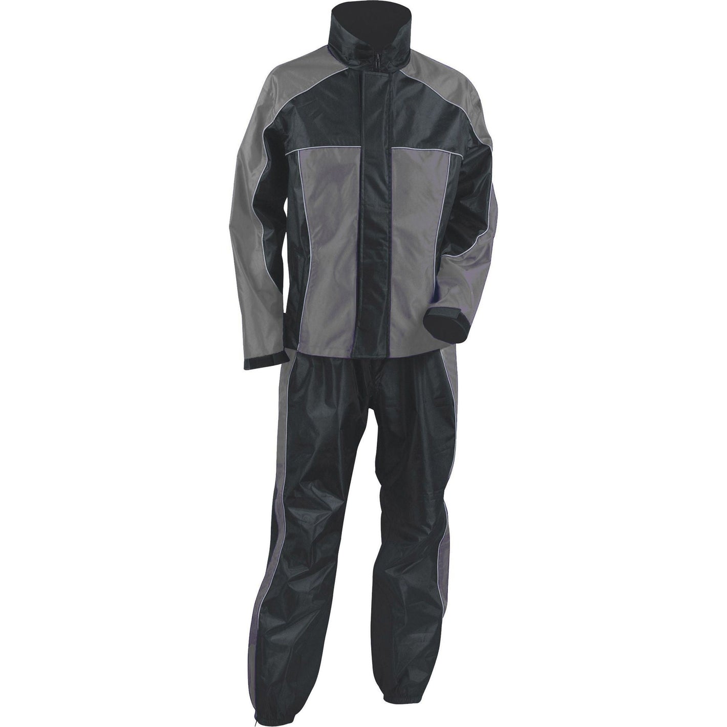Ladies Black & Gray Rain Suit Water Proof w/ Reflective Piping