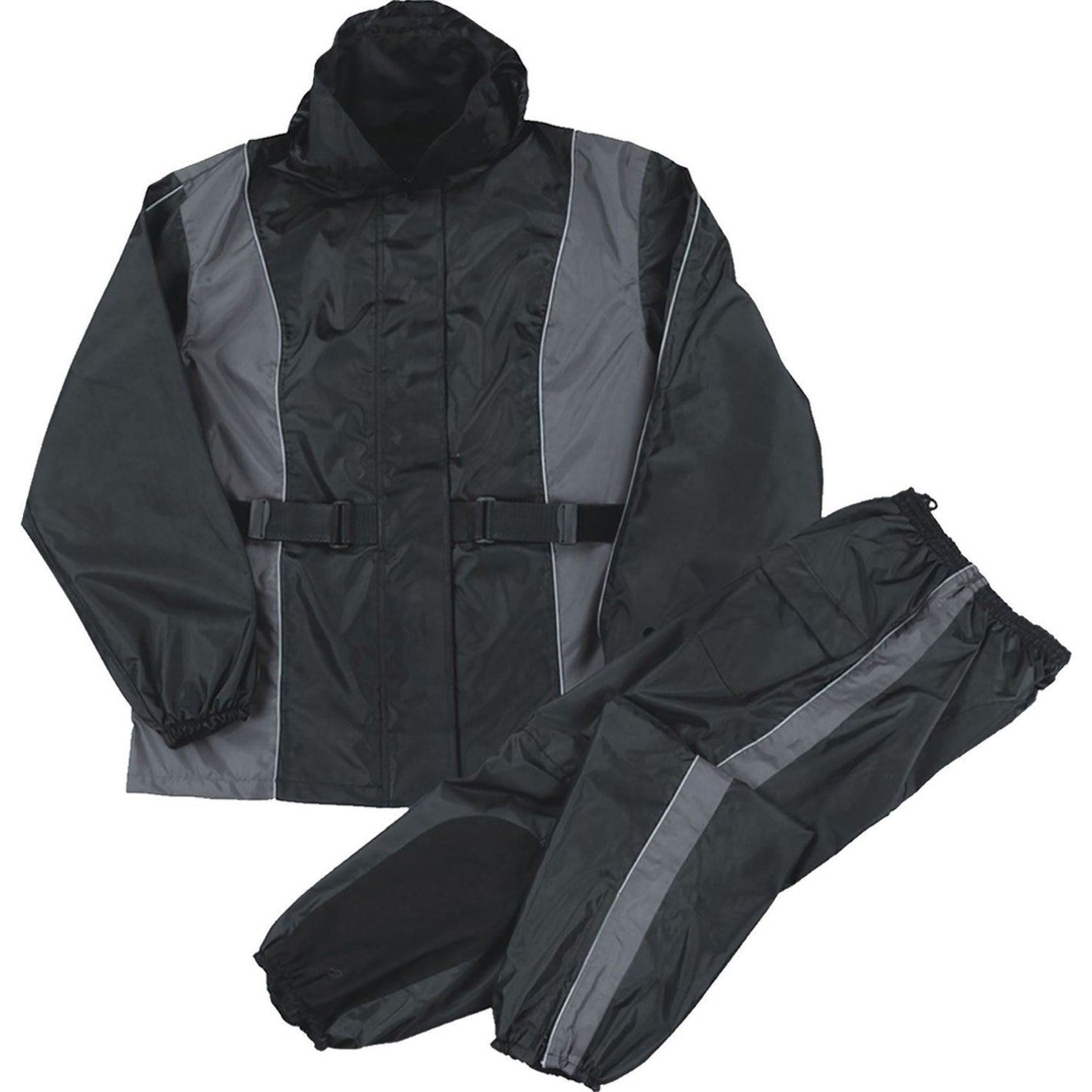 Ladies Black Waterproof Rain Suit w/ Reflective Piping & Heat Guard