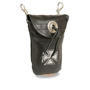 Leather Belt Bag w/ Iron Cross & Double Clasps (7.5X6)