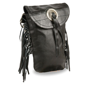 Leather Belt Bag w/ Fringe & Double Clasps (7.5X6)