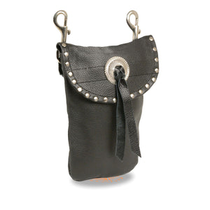Leather Belt Bag w/ Studding & Double Clasps (7.5X6)