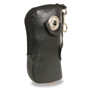Leather Zippered Eye Glass Case w/ Concho & Belt Clasp (7.5X6)