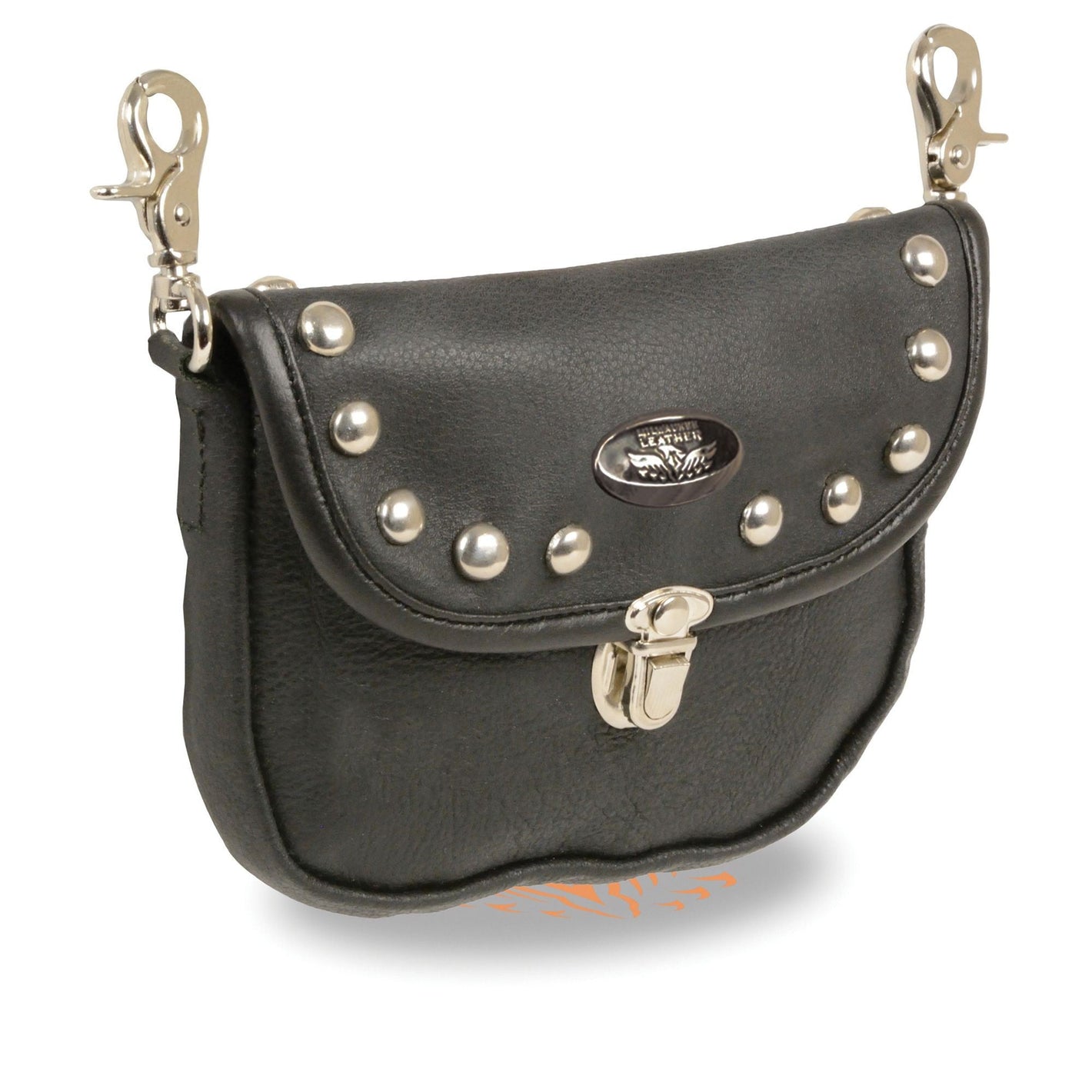 Leather Belt Bag w/ Studded Flap & Belt Clasps(8.5X5.5)