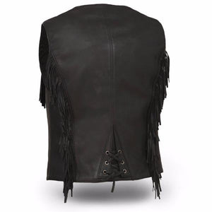 The Apache Ladies Lightweight Fringe Leather Vest Motorcycle Tassel Frill Vest Bikers  - HL14572