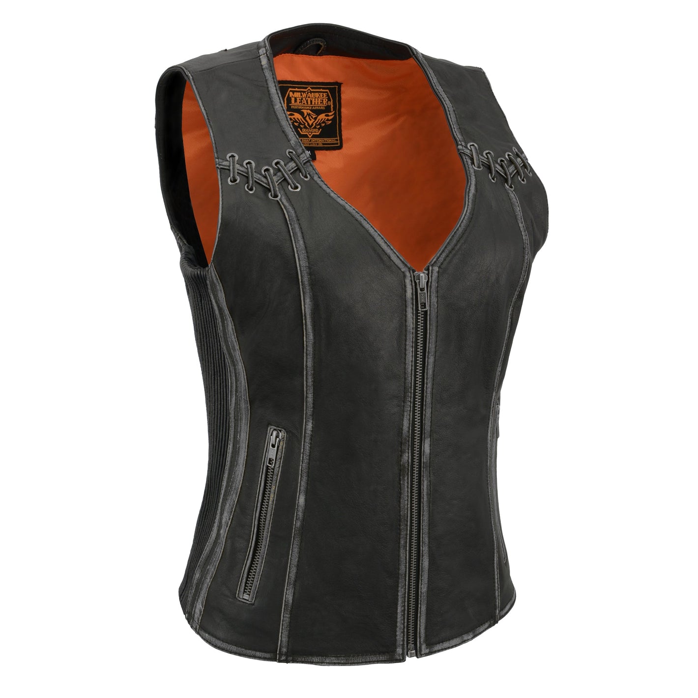 Women Distressed Black Leather Vest