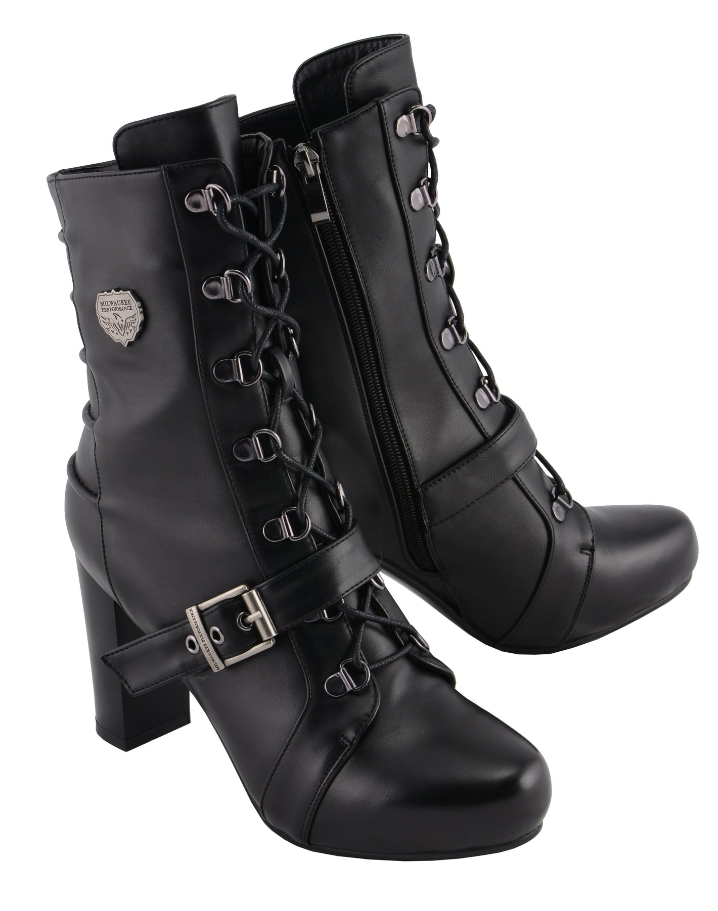 Women Lace Front Boot w/ Block Heel