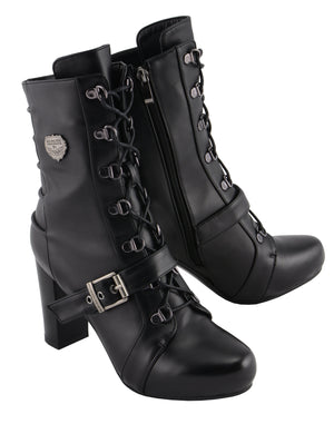 Women Lace Front Boot w/ Block Heel
