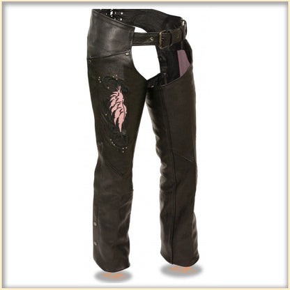 Pink Wing hip hugger women leather chap