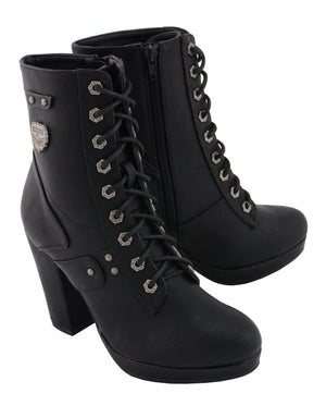 Women Lace to Toe Platform Boot w/ Studded Accents