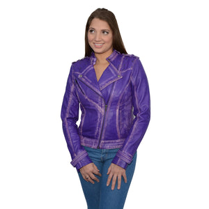 Women's Sheepskin Asymmetrical Moto Jacket w/ Studding