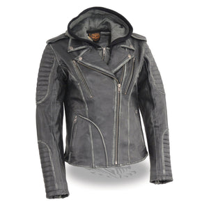 Women's Rub-off M/C Jacket w/ Full Hoodie Jacket Liner