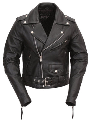 Women's Classic Motorcycle Leather Jacket Quilted Liner