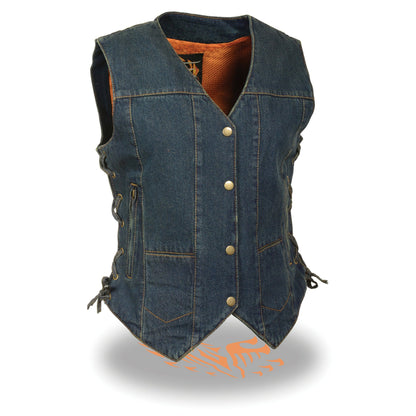 Women's 6 Pocket Side Lace Denim Vest w/ Gun Pockets