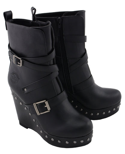 Women Triple Strap Boot w/ Platform Wedge